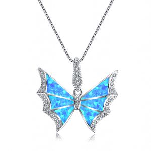 Wild Life Insect Butterfly Blue Opal Pendant Solid Real Sterling Silver Halsband för Kvinnor Present