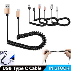Wholesale micro usb spring cable resale online - 1 M Micro USB Type C Charger Spring Spiral Coiled Data Sync Cable for Android Smart Phone