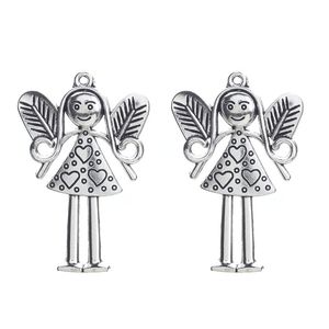 ingrosso risultati antichi di gioielli-5pcs Fashion Flower Fairy Pendant Antique Silver Color Girl Girl Keychain Charms per gioielli facendo risultati mm