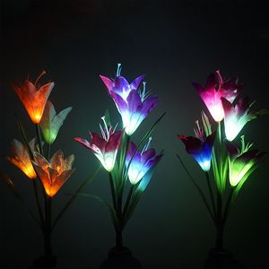 güneş renk değiştiren yol aydınlatma toptan satış-Pembe Güneş LED Zambak Çiçekler Işık Renk Değiştirme Enerji Tasarrufu Lambaları Açık Bahçe Yolu Yard Dekorasyon Leds Çiçek Parti Lambası Crestech
