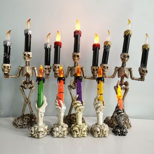Novelty Lighting LED Candle Skeleton Three Head Flameless Decoration Ghost Hand Electronic Candles Multicolour Halloween Decorations For Home Bar Toy DHL