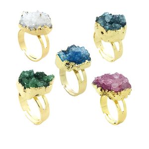 белые кварцевые кольца оптовых-Кольцо Cluster Crystal Druzy с несколькими цветами