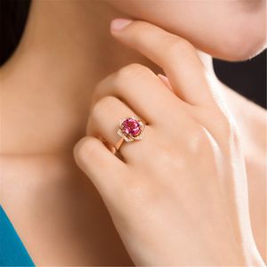 Unique k Rose Gold Oval Diamond Flower Ring Natural Ruby White Zircon Jewelry Wedding Engagement Anniversary Rings For Women Size