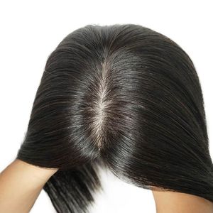 ingrosso toupees dei capelli umani-5 pollici per capelli umani Topper per le donne NATURAL BLCK Color Remy Slik Base Clip in tupentae