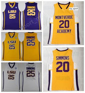 adler basketball jersey großhandel-Schule Montverde Akademie Eagles Ben Simmons Jersey Basketball LSU Tiger College Simmons Jersey Stiched Yellow Lila