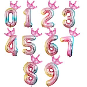 Wholesale 32 inch number balloons resale online - 32 Inches Balloons Party Favors Supplies Gradient Number Aluminum Film Balloon Crown Decoration Hot Selling With Various Styles mz J1