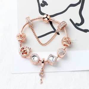 perlenarmbänder diy. großhandel-Magische Perlen Rose Gold Stränge Armband Silber Liebe Key Anhänger Als DIY Schmuck Geschenk