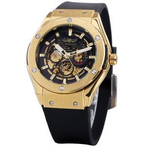 победитель группы оптовых-Победитель мода мужские часы лучшие бренд роскошные автоматические часы механический скелет золотые металлические мужские резиновые полосы наручные часы SLZA90