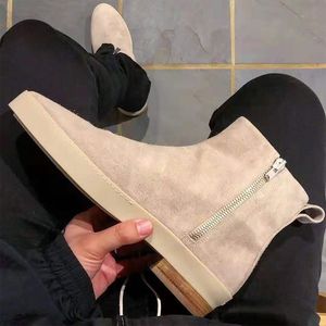 mens el yapımı deri çizmeler toptan satış-Moda Erkek Bilek Boot Hakiki Süet Deri El Yapımı Ayakkabı Kış Erkekler Tasarımcı Erkek Fermuar Boots Casual D50
