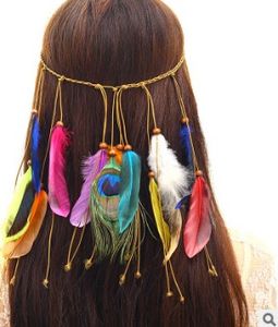 ingrosso accessori per capelli fai da te piuma-40pcs fai da te semplice di più stile della Boemia della nappa fasce Peacock Feathers capelli della fascia che designano gli attrezzi accessori HA680