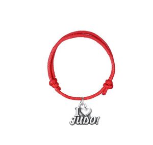 ingrosso love wax cord bracelet-GX037 Accessori per cavo di cera regolabile Twist Bracelet Joint Argento antico placcato Lettera I love Judo Charm per gioielli personalizzati