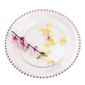 32cmラウンドビーズメッキ皿皿ガラス透明西洋食品パディングプレート結婚式テーブル装飾キッチンツールGGA3205
