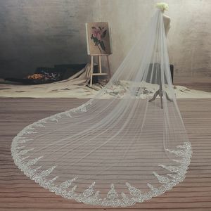 Stunning Sequins Applique Lace Bridal Veils With Comb Cathedral Length Long Wedding Veil White Ivory Bridal Veil