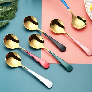 Colored Bouillon Spoon Round Shallow Soup Spoon Stainless Steel Ice Cream Party Dessert Spoons Teaspoon JK2005XB