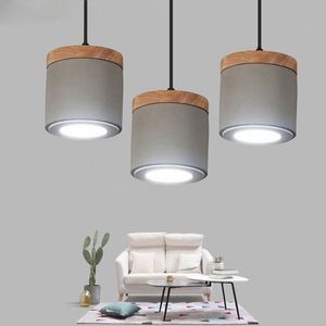 holz pendelleuchten großhandel-Nordic Cement Wood Pendelleuchten Led Spot Hanglamp Hängelampe für Wohnzimmer Küche Innenleuchten Deco Luminaria
