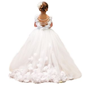 nina kleider großhandel-Weiße Blumenmädchenkleider mit Zug Hochzeit Vestido Novia Nina Little Braut Erstkommunion Kleid Kinder Pageant Ballkleider