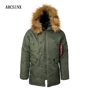 askeri yeşil bomba ceketi toptan satış-ARCSINX Askeri Erkek Ceket Avrupa Boyutu Artı Kış Ordusu Yeşil Bombacı Ceket Erkekler Pilot Marka Uçuş Kalın Rüzgarlık Erkekler