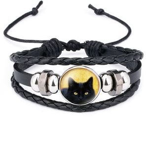 ingrosso braccialetto di gatto dell'annata-Gioielli in stile vintage Harajuku con bracciale rigido in pelle modello cabochon in vetro con catenina per il regalo unisex all ingrosso
