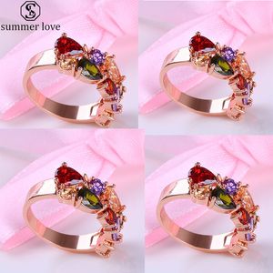 Colorful Cubic Zirconia Rose Gold Plated Promise Ring for Girls Women Size to As Wedding Anniversary Jewelry Z
