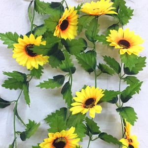 sunflower toptan satış-240cm Sahte Garland Bahçe çitleri Ev Düğün Dekorasyon Asma Yeşil Yapraklar ile İpek Ayçiçeği Ivy Vine Yapay Çiçekler