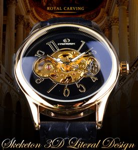 saati açmak toptan satış-Forsining Şeffaf Açık Çalışma Erkekler İzle Klasik Kraliyet İskelet Tasarım Altın Vaka Saat Marka Lüks Mekanik Saatler SLZe53