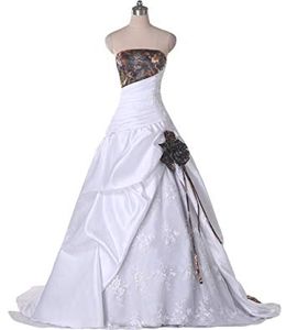 korse sırtı gerdanlıksız gelinlik toptan satış-Modern Camo Gelinlik Elbiseleri Uzun Straplez Beyaz Saten Dantel Pileli Dantelli Korse Geri Kadınlar Için Artı Boyutu Petite Gelinlikler Vestidos De Novia