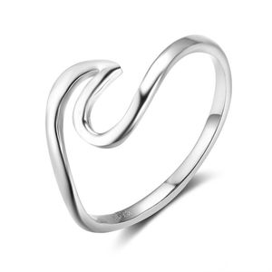 plata de ley 925 genuina al por mayor-Mujeres Genuine Sterling Silver Wave Design Midi Ring New Cumpleaños Regalos Anillos Regalo de Joyería
