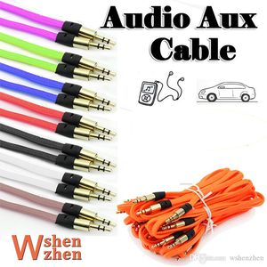 Wholesale aux mobile resale online - 3FT mm Woven Fabric Braided flat noodle Auxiliary Aux Audio Cable Colorful Male to Male Cord for Mobile Phone Speaker