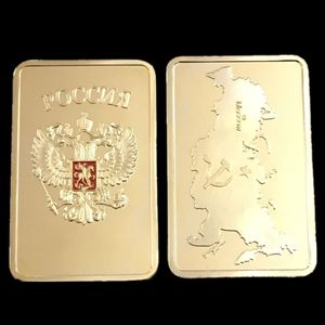 5 st Den helt nya ryska kartan Ingot Bar oz k Real Gold Plated Badge x mm Ryssland Två huvuden Eagles Souvenir Decoration Coin
