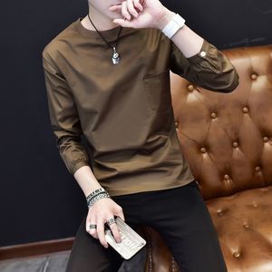 kore yay giysi toptan satış-Erkek T Shirt Uzun kollu Tişört Erken Bahar İnce Kıyafetler Kore Versiyonu Moda Katı Renk Serin Küçük Gömlek Sonbahar