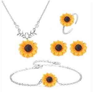 Solros Smycken Set Pearl Sun Flower Halsband Örhängen Ring Armband Set Kvinnor Smycken Sätter Solrosor Armband Färger