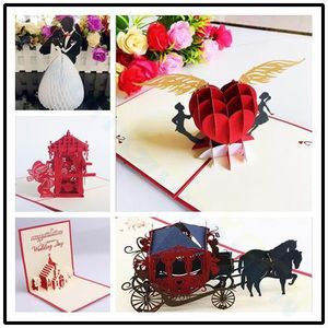 Wholesale love pop cards for sale - Group buy Paper Invitation D pop up card Love wings Romantic propose Statement card Valentine s Day wedding party greeting card