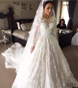 New Ball Gowns Wedding Dresses sheer illusion bateau Lace Vintage Style Cheap Modest Women With Long Sleeves Sweep Train Bridal Gowns