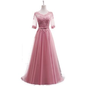 A line Half Sleeves Lace Elegant Evening Dresses Prom Party Dress Blue Pink Grey White Red Evening Gown Long Formal Dress