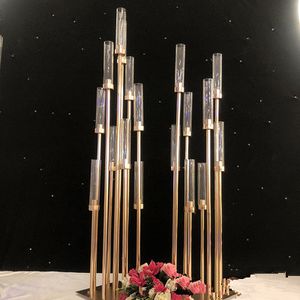 sütun mum centerpieces düğün toptan satış-Metal Şamdanlar Çiçek Vazolar Mum Tutucular Düğün Masa Centerpieces Şamdan Ayağı Standları Parti Dekor Yol Kurşun EEA484