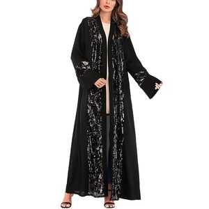 mittelständische paillettenkleider großhandel-Muslim Nida Kaftan Kleid Mitte Osten XL plus Größe Pailletten Stickerei Knöchellänge Truthahn Arabisch ABAYA
