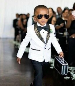 Customize White Boys Formal Wear Tuxedos Shawl Collar Children Suit Kid Birthday Prom Party Suits Jacket Pants Bow Tie