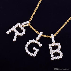 Zircon Tennis Letters Necklaces Pendant Custom Name Charm For Men Women Gold Silver Fashiom Hip Hop Jewelry with Rope chain