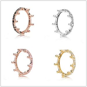 anel rosa pandora venda por atacado-2018 Primavera Pandora Anel Sterling Silver Rose Pink Gold Crown Enchanted Anéis Original Moda DIY encantos jóias para mulheres que fazem