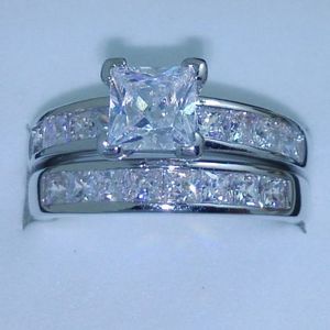 Wholesale gold princess cut diamond wedding ring resale online - Size Jewelry kt white gold filled Topaz Princess cut simulated Diamond Wedding Ring set gift with box