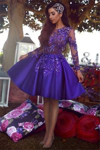 Royal Blue Short Cocktail Dresses Long Sleeves Appliqued Formal Evening Gowns Party Dresses For Special Occasion Prom Gown