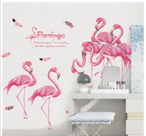 decoración de flamenco rosa al por mayor-Pegatinas de pared frescos flamencos rosados para niños dormitorio sala de estar decoración de fondo se pueden quitar pegatinas de pared