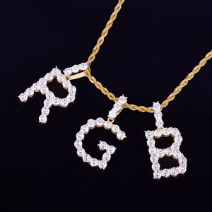 A Z Zircon Tennis Letters Necklaces Pendant Custom Name Charm For Men Women Gold Silver HipHop Jewelry with Rope chain