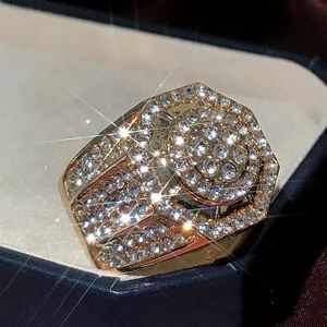 Partihandel New Big Round Puffed Marine Micro Paved CZ Ring Hip Hop Rock Style Full Bling Iced Out Cubic Zircon Ring Luxury Smycken Gift
