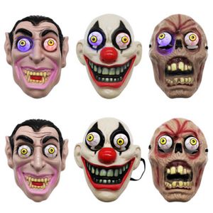 Led ljus halloween skräckmask för clown vampyr ögonmask cosplay tema makeup prestanda masquerade full ansikte parti mask zza1144