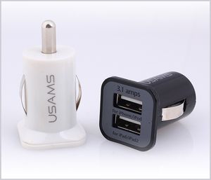 Wholesale car charger resale online - Good Quality USAMS A Dual USB Car Port Charger V mah double plug car Chargers Adapter for Smart Phones