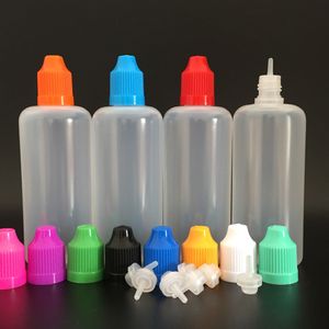 100ml LDPE E butelka kroplomierza z kolorowymi czapkami z dziećmi i długie cienkie wskazówki butelki igły plastikowe PE pusta butelka oleju