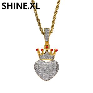 18K Gold Plated Crown Heart Pendant Iced Out Full Zircon Luxury Designer Jewelry for Men Women