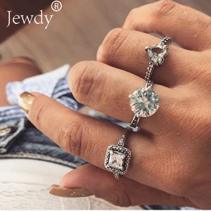 3pcs set Luxury Crystal Wedding Style Ring Sets Vintage Boho Smycken Unika Carving Silver Färg Ringar För Kvinna Punk Opal Presenter