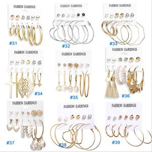 Wholesale multi set earrings for sale - Group buy New Bohemian Multi Pairs Pearl Stud Hoop Dangle Drop Earrings Sets Pairs set Vintage Leopard Cotton Fringe Tassel Earring HZ